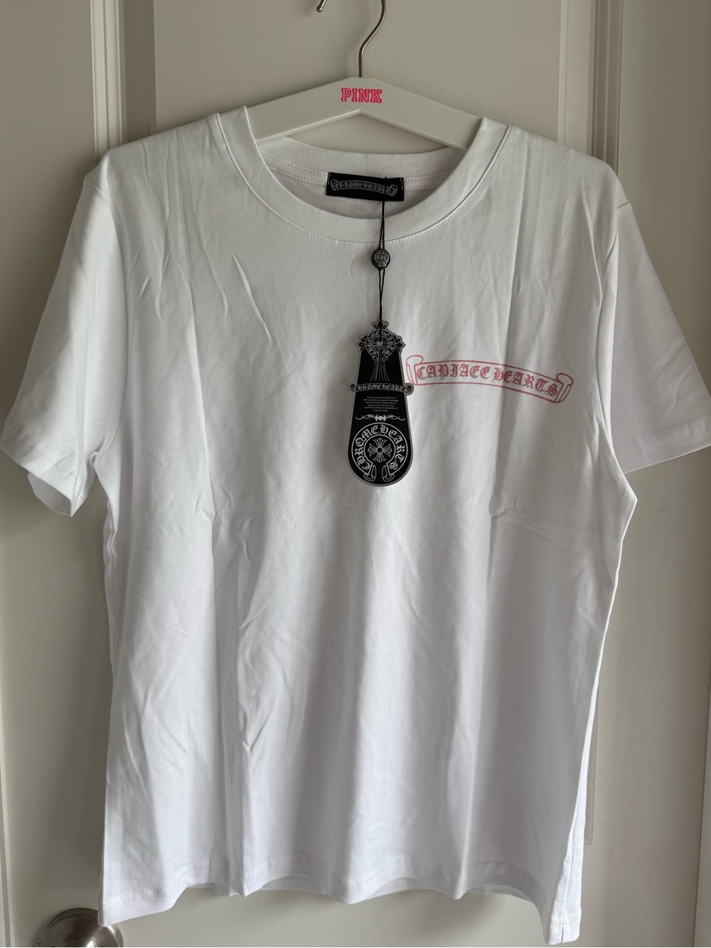 Chrome Hearts White T-Shirt with Pink Logo Accent